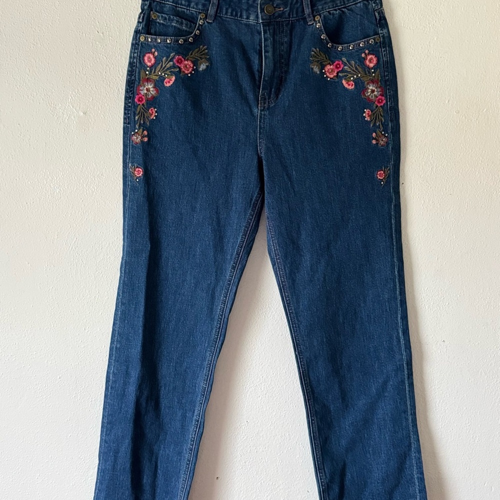 Kate Spade Broome St Ditsy Floral Embroidered Raw Hi Rise Cropped Jeans Sz 29 - Picture 2 of 16